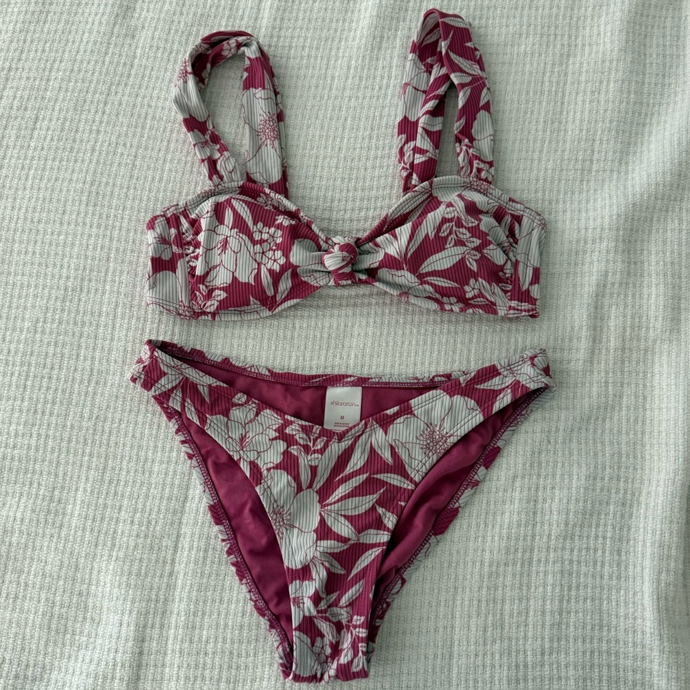 Xhilaration Floral Bikini Set in Berry and Ivory